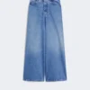 Bred, marineblå jeans i bomullsdenim