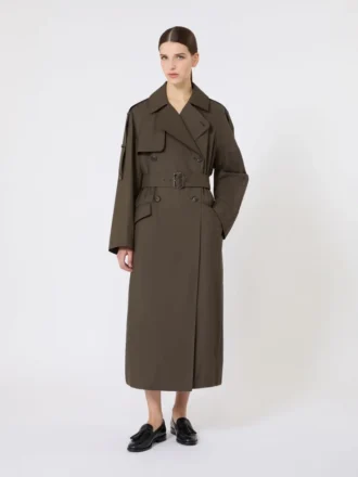 Bred, vannavvisende trenchcoat i twill, grønn