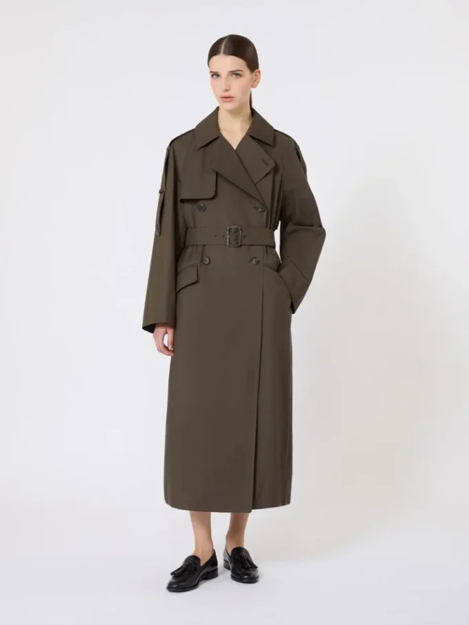 Bred, vannavvisende trenchcoat i twill, grønn Bred, vannavvisende trenchcoat i twill, grønn