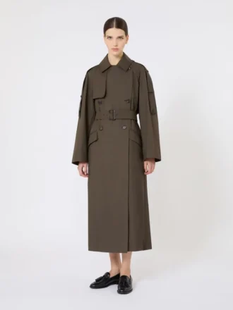 Bred, vannavvisende trenchcoat i twill, grønn