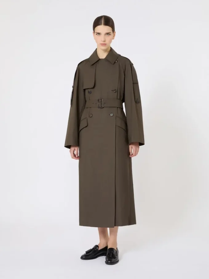 Bred, vannavvisende trenchcoat i twill, grønn Bred, vannavvisende trenchcoat i twill, grønn