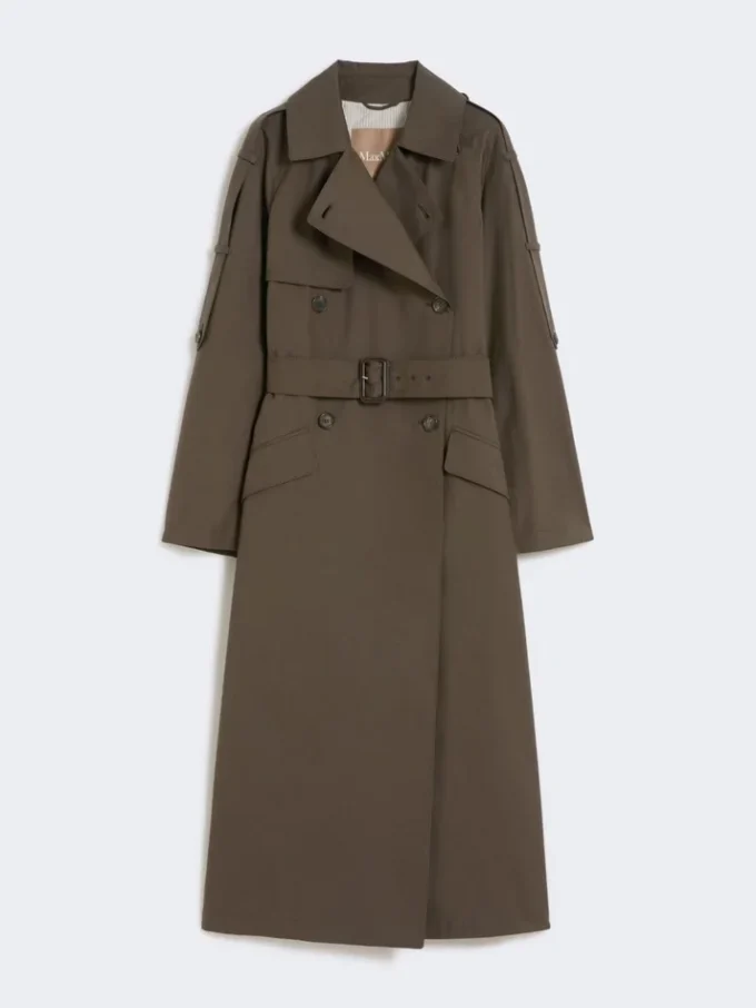 Bred, vannavvisende trenchcoat i twill, grønn Bred, vannavvisende trenchcoat i twill, grønn