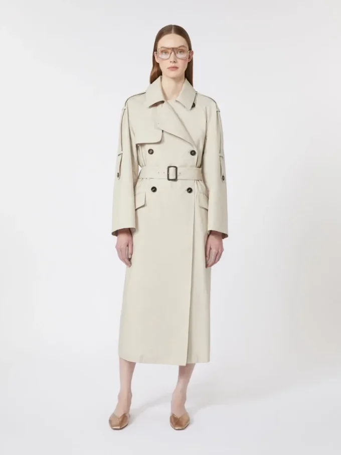 Bred, vannavvisende trenchcoat i twill, natur Bred, vannavvisende trenchcoat i twill, natur