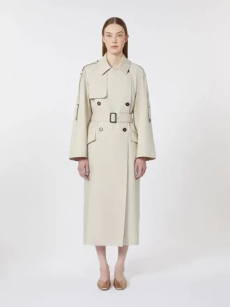 Bred, vannavvisende trenchcoat i twill, natur