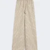 Bredt sittende bukser i stripet bomulls- og silke-canvas, beige