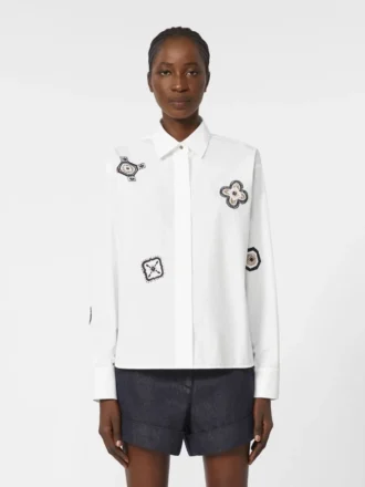 Brodert poplin-skjorte, optisk hvit