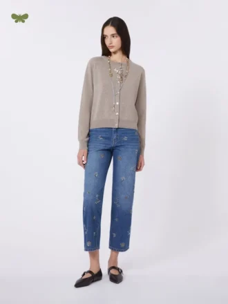 Broderte jeans i denim, marineblå