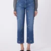 Broderte jeans i denim, marineblå