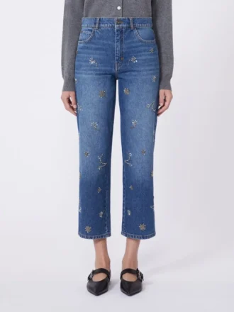 Broderte jeans i denim, marineblå