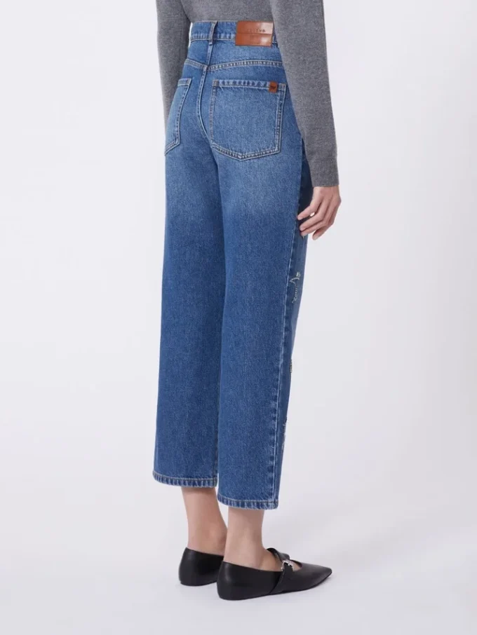 Broderte jeans i denim, marineblå