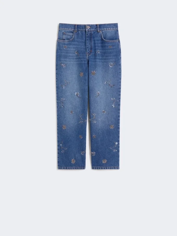 Broderte jeans i denim, marineblå