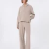 Bukser i kashmir og ullfleece, beige