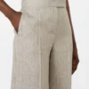 Bukser i lin-twill med fiskebeinmønster, beige