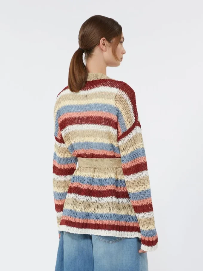 Cardigan i lin med belte, kirsebær Cardigan i lin med belte, kirsebær