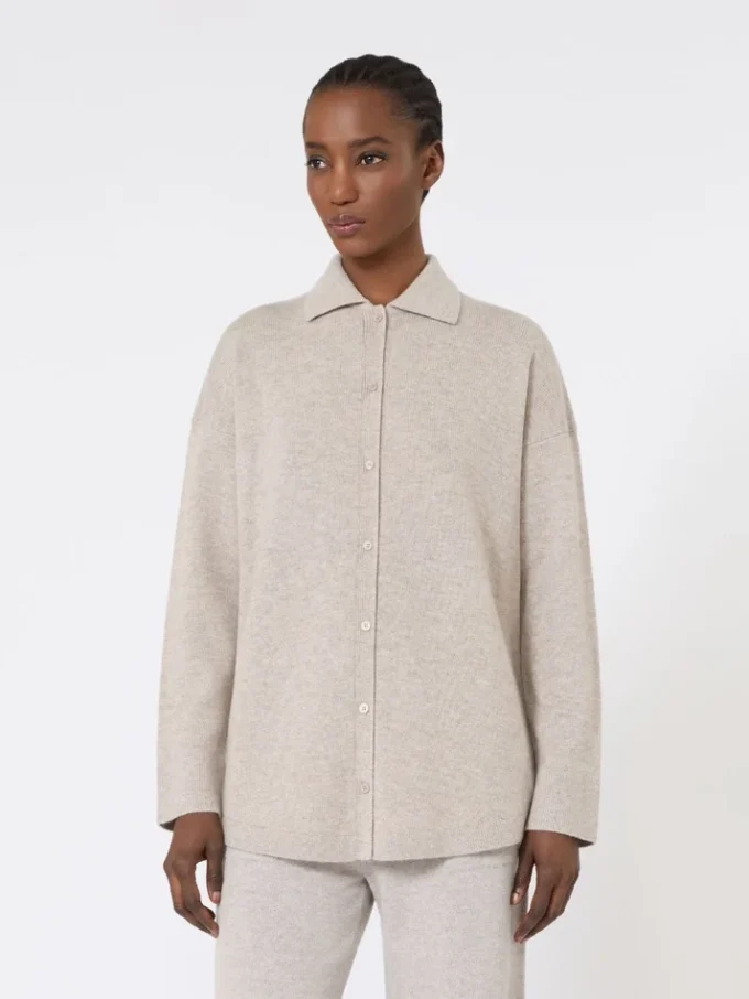 Cardigan i ull og kashmir, beige Cardigan i ull og kashmir, beige