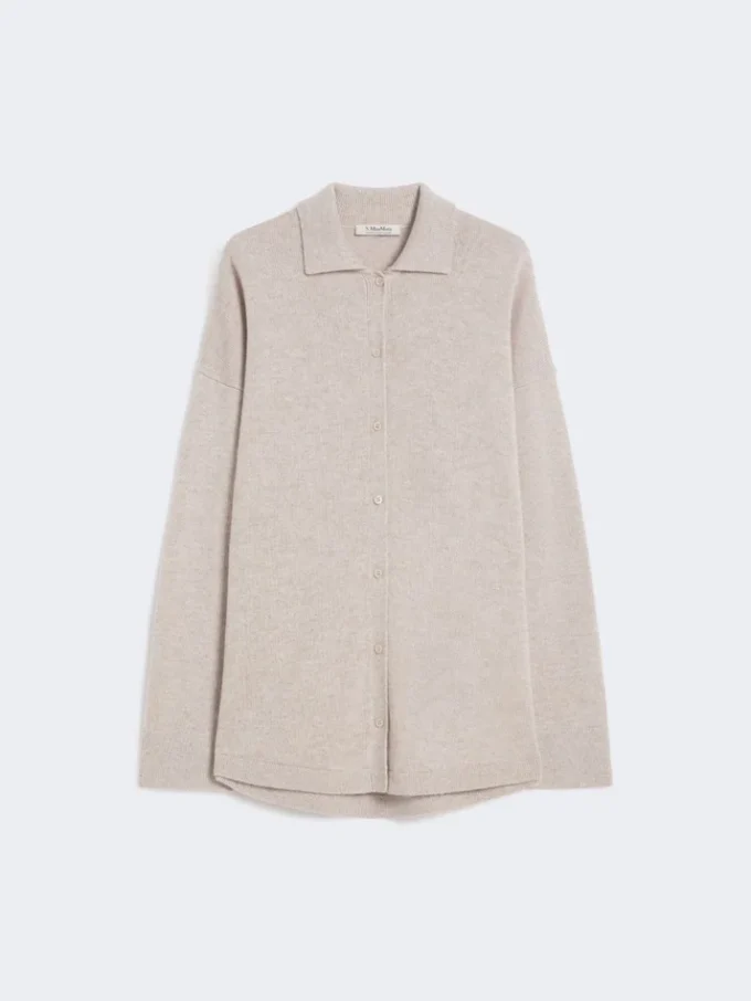 Cardigan i ull og kashmir, beige Cardigan i ull og kashmir, beige