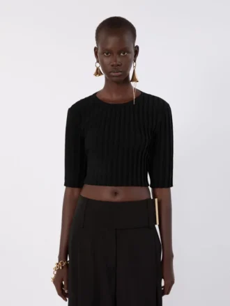 Crop-top i stretchviskose, svart