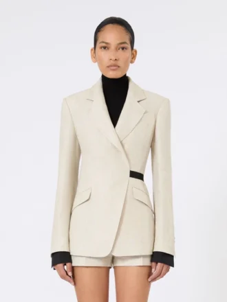 Dobbeltradet blazer i lin-drill, sand