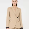 Dobbeltradet blazer i rent lin (natta), kamel