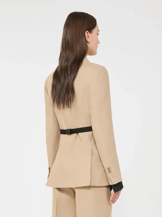 Dobbeltradet blazer i rent lin (natta), kamel