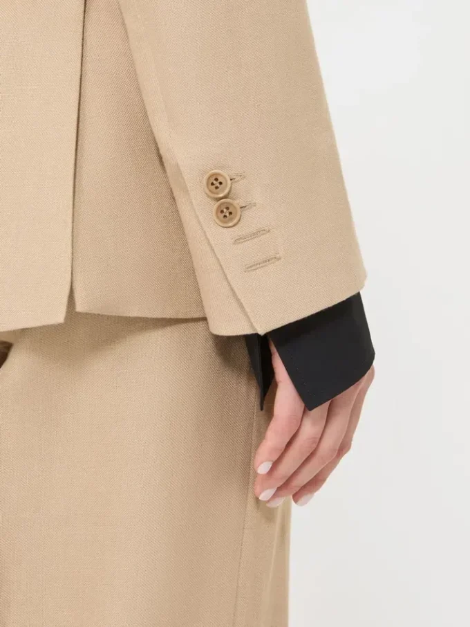 Dobbeltradet blazer i rent lin (natta), kamel