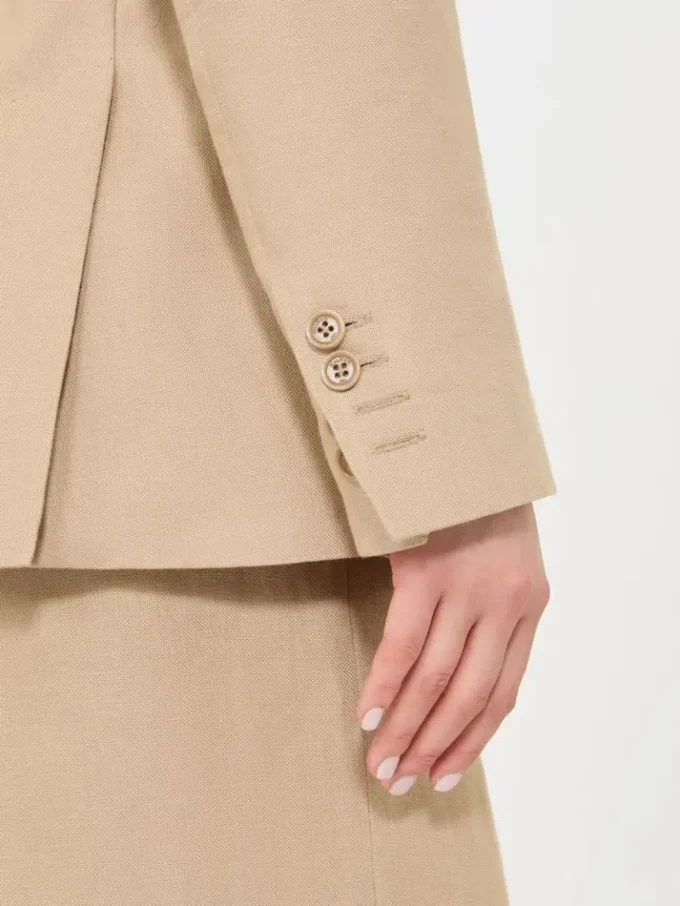 Dobbeltradet blazer i rent lin (natta), kamel