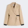 Dobbeltradet blazer i rent lin (natta), kamel