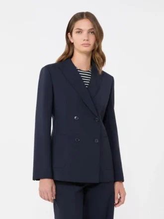 Dobbeltradet blazer i stretchull, marineblå