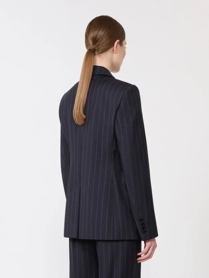 Dobbeltradet blazer i ull med nålestriper, marineblå