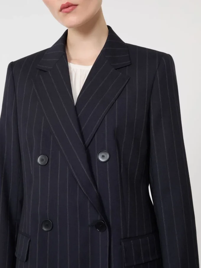 Dobbeltradet blazer i ull med nålestriper, marineblå