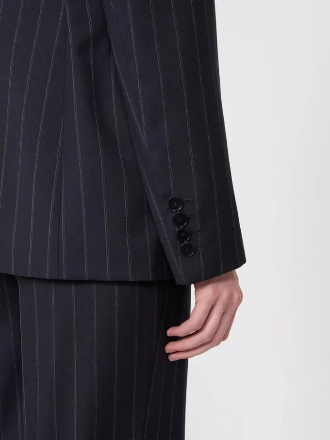 Dobbeltradet blazer i ull med nålestriper, marineblå