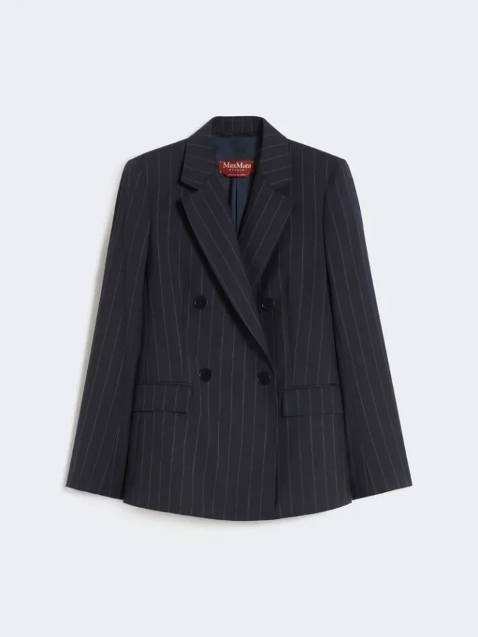 Dobbeltradet blazer i ull med nålestriper, marineblå