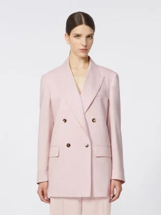 Dobbeltradet blazer i ull, mohair og silke, beige-rosa