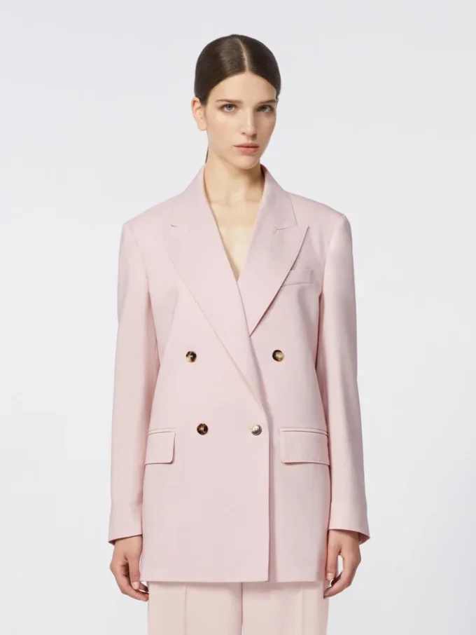 Dobbeltradet blazer i ull, mohair og silke, beige-rosa