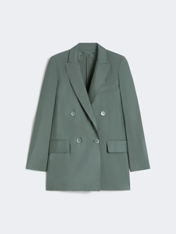 Dobbeltradet blazer i ull og silke, mørkegrønn