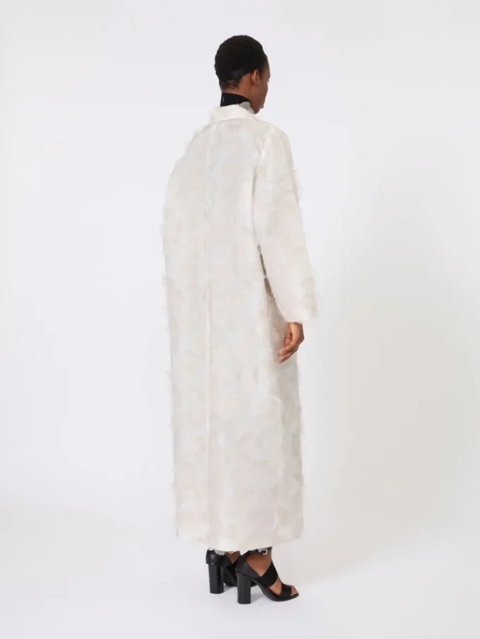 Dobbeltradet overfrakk i fil coupa-jacquard, sand