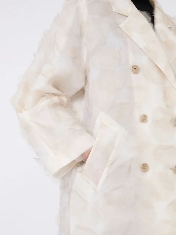 Dobbeltradet overfrakk i fil coupa-jacquard, sand