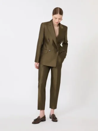 Dobbeltradet shantung-blazer, kaki