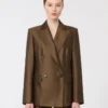 Dobbeltradet shantung-blazer, kaki