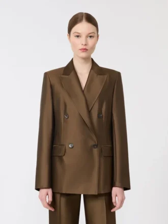 Dobbeltradet shantung-blazer, kaki