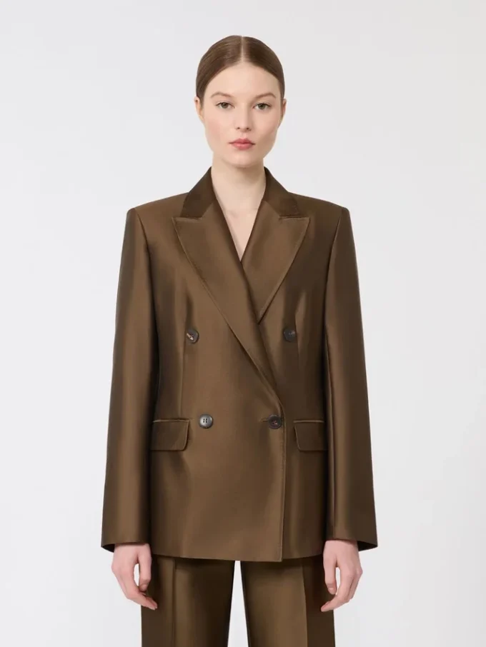 Dobbeltradet shantung-blazer, kaki