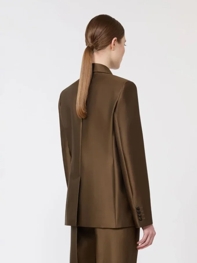 Dobbeltradet shantung-blazer, kaki