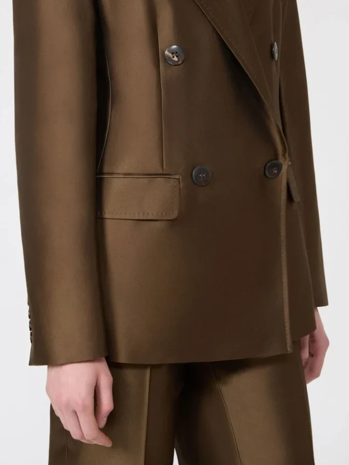 Dobbeltradet shantung-blazer, kaki