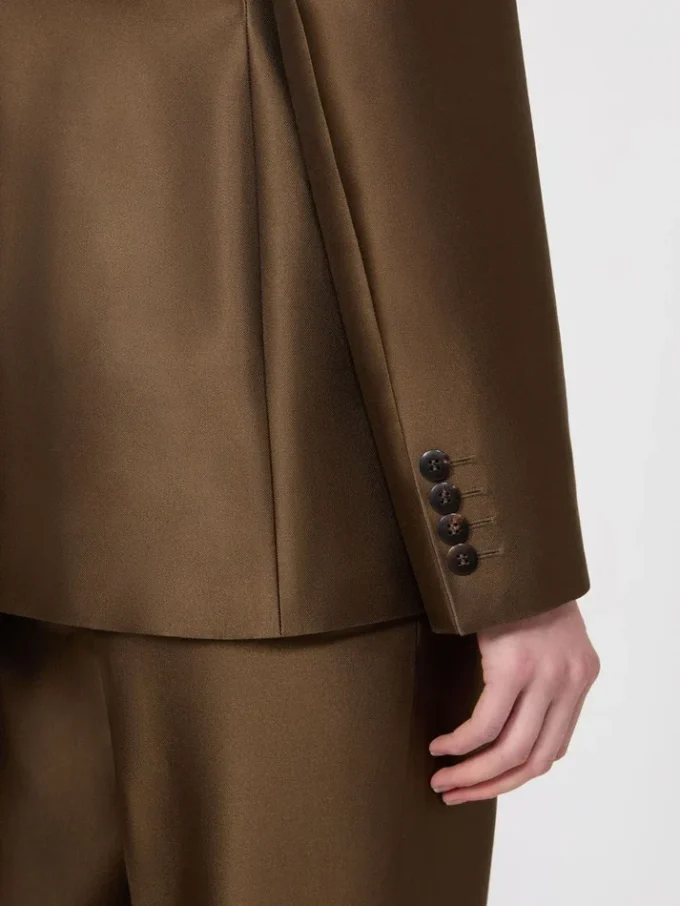 Dobbeltradet shantung-blazer, kaki