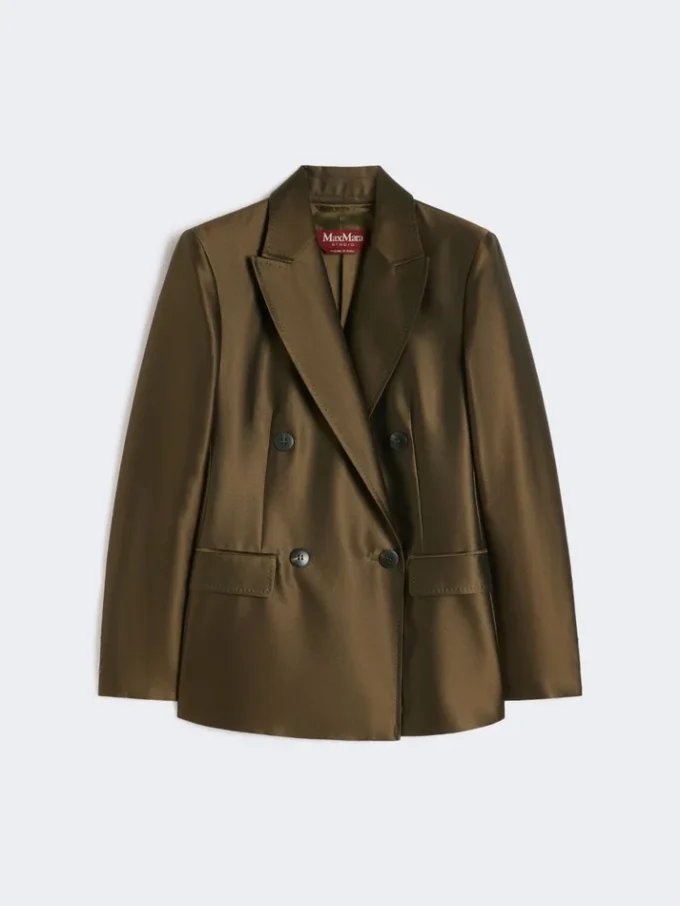 Dobbeltradet shantung-blazer, kaki