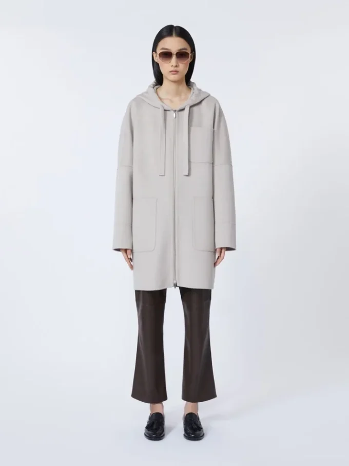 Double Face ullkåpe med hette, beige