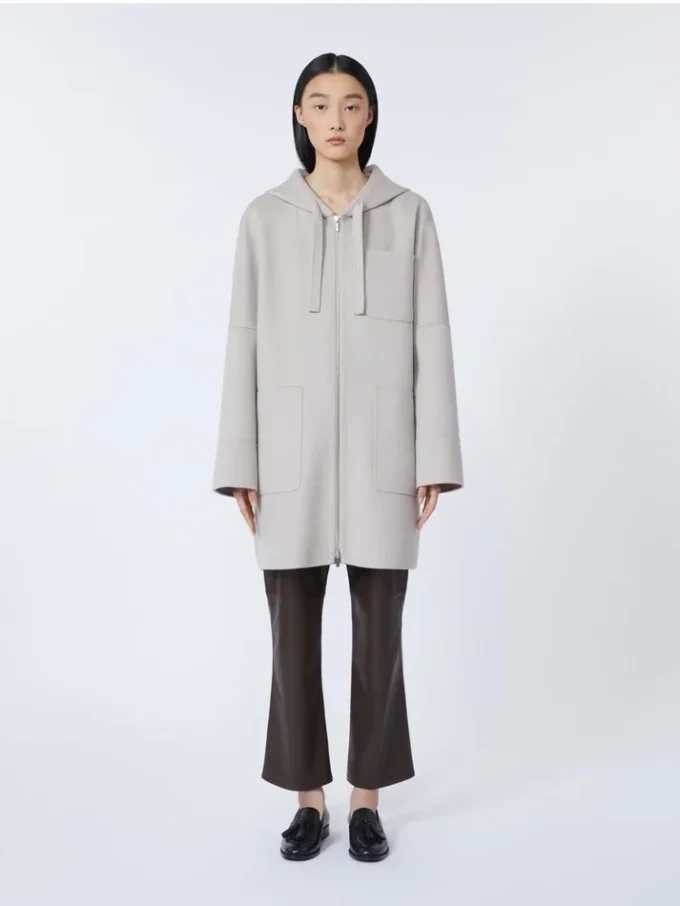 Double Face ullkåpe med hette, beige