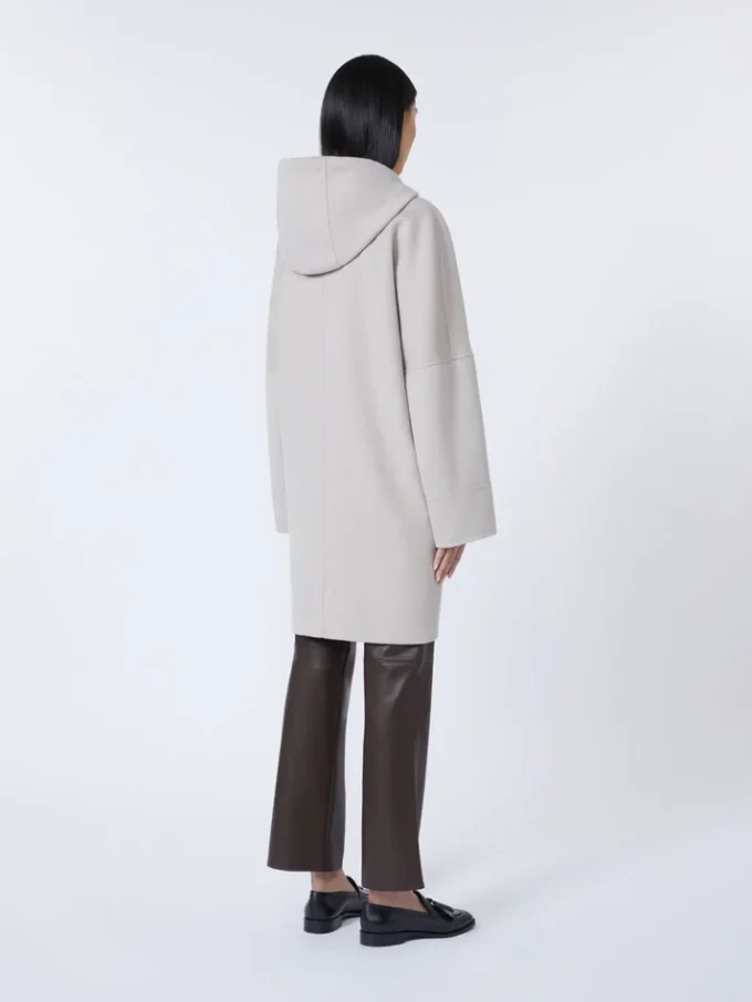 Double Face ullkåpe med hette, beige