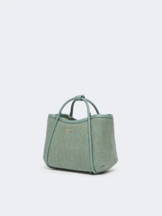 Ekstra liten marineveske i kurvfletting med raffia-look, salviegrønn