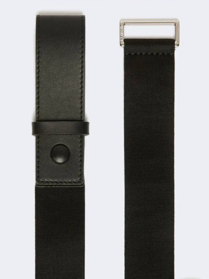 Elastisk belte i bånd og skinn, svart